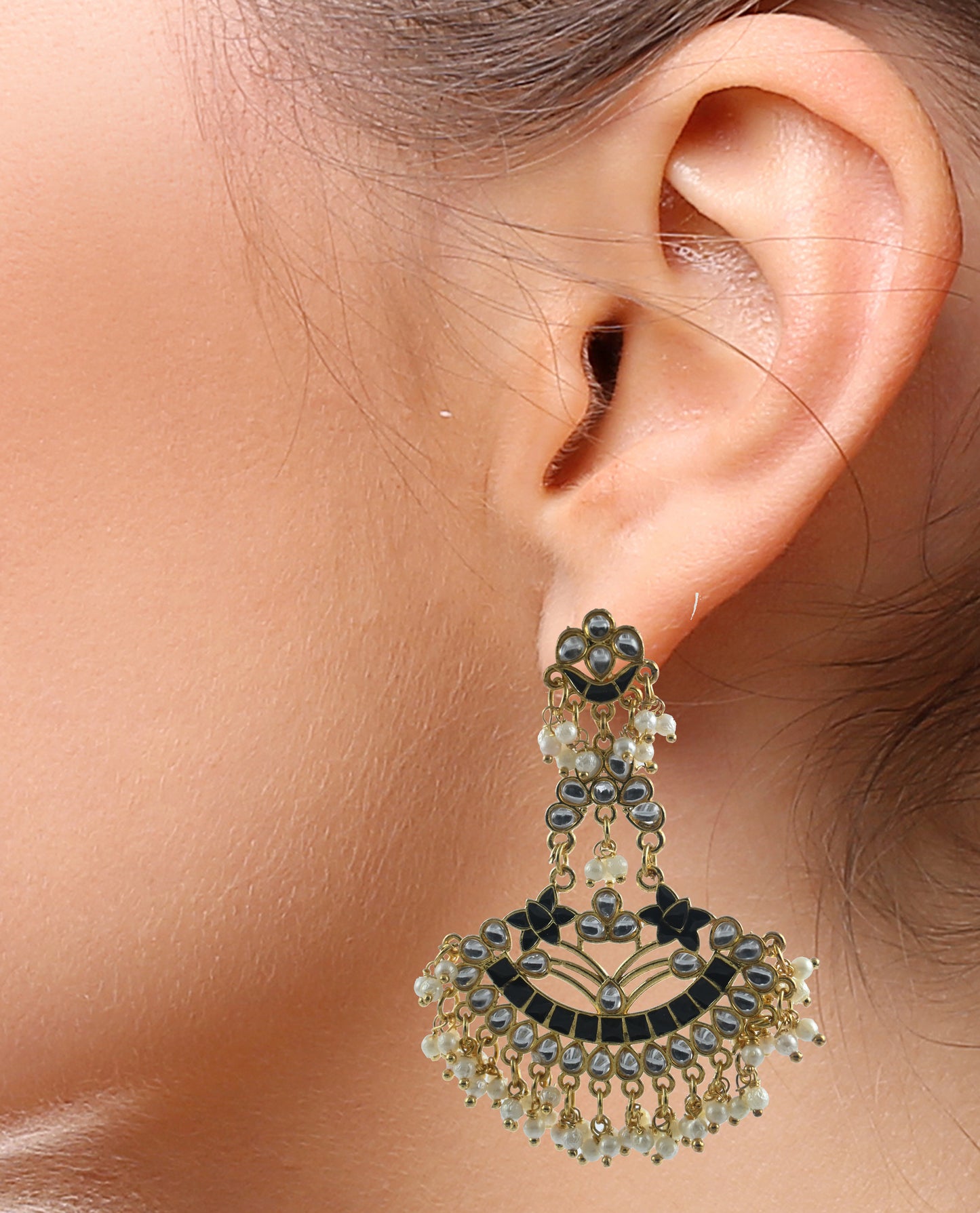 Gold Plated Chandbalis Earrings with Pearls