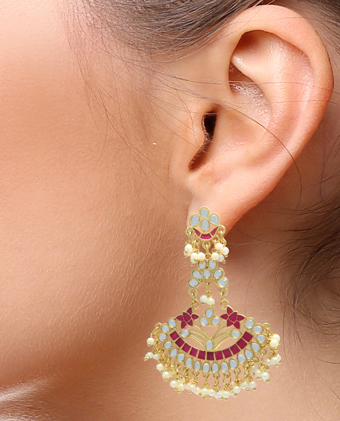 Gold Plated Chandbalis Earrings with Pearls