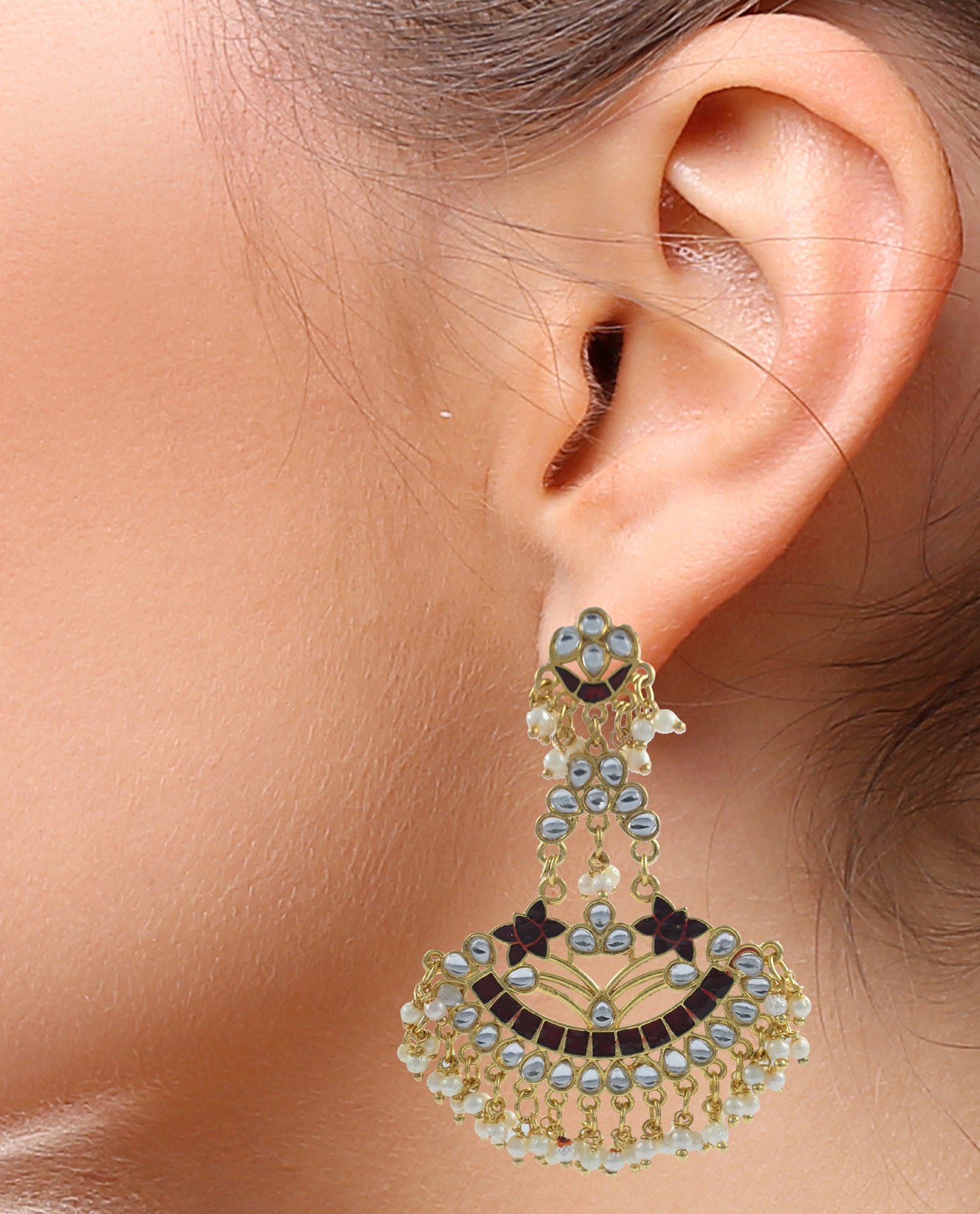 Gold Plated Chandbalis Earrings with Pearls