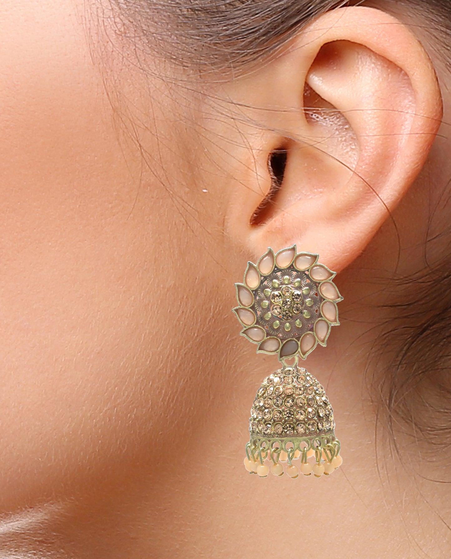 Gold Plated Jhumka Earrings with Pearls