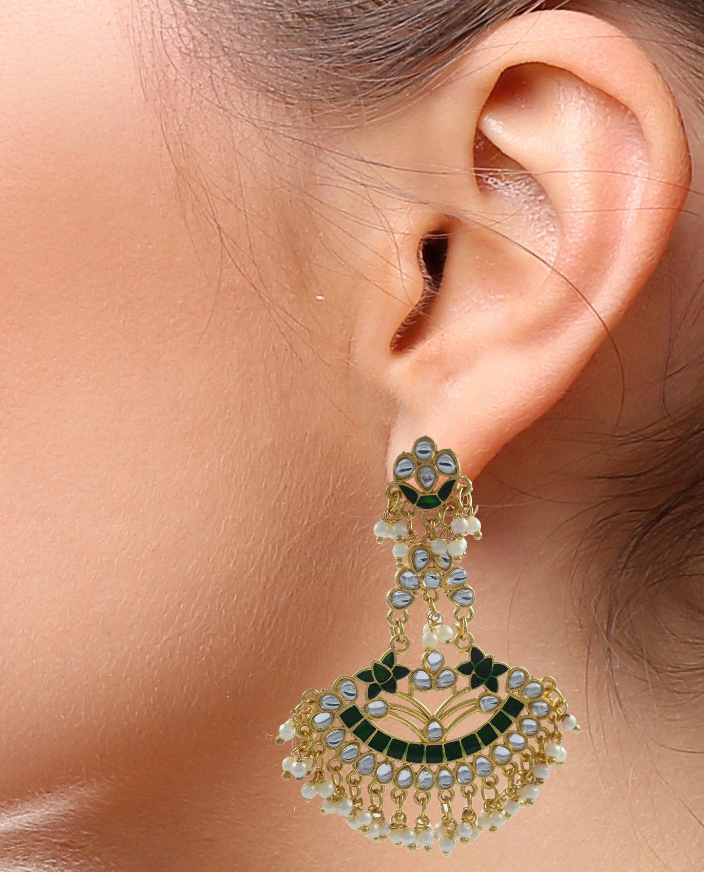 Gold Plated Chandbalis Earrings with Pearls