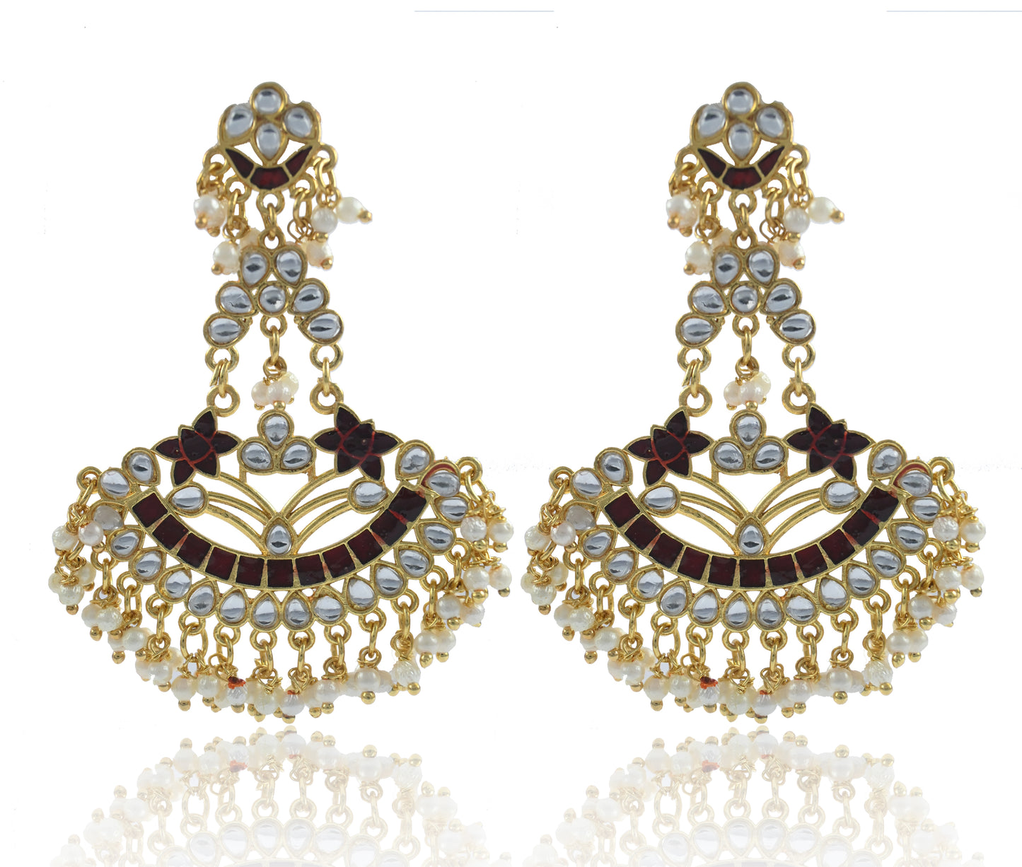 Gold Plated Chandbalis Earrings with Pearls